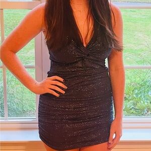 Elegant Blue Glitter Dress with twist front